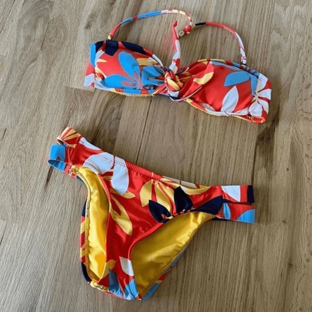Hobie tropical bikini bloomy daze orange 2 piece knot front strappy floral small